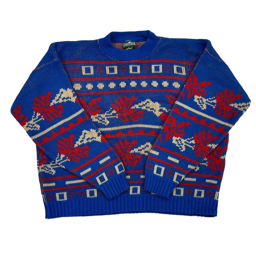 Vintage Cabin Creek Fair Isle Nordic Crewneck Sweater Large Preppy Heritage